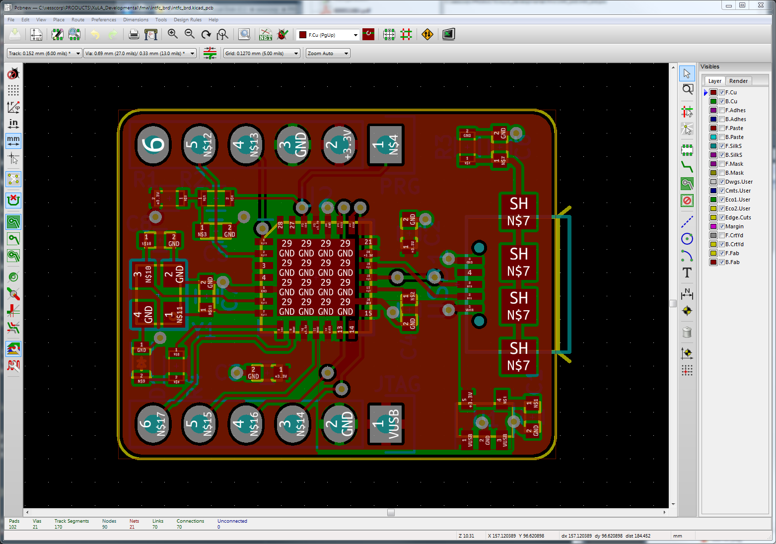 Completed USB-to-JTAG board layout.