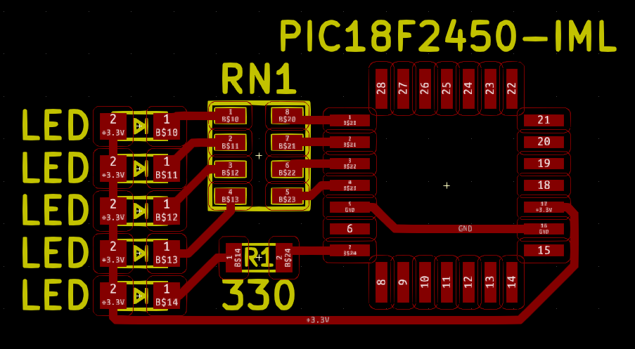 Common-anodes LEDs attached to PIC18F MCU.