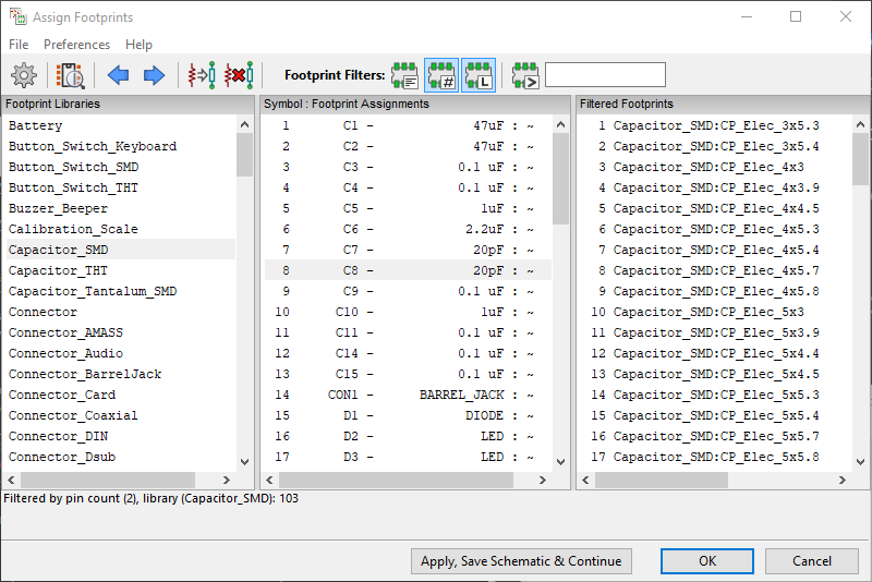 EESCHEMA part footprint assigner.