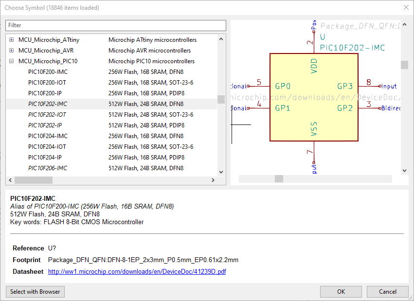 EESCHEMA schematic symbol chooser.