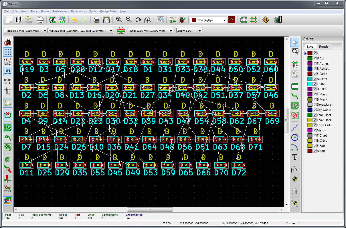 Initial placement of clock LEDs.