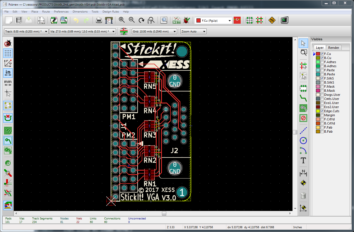 Finished layout of VGA interface.