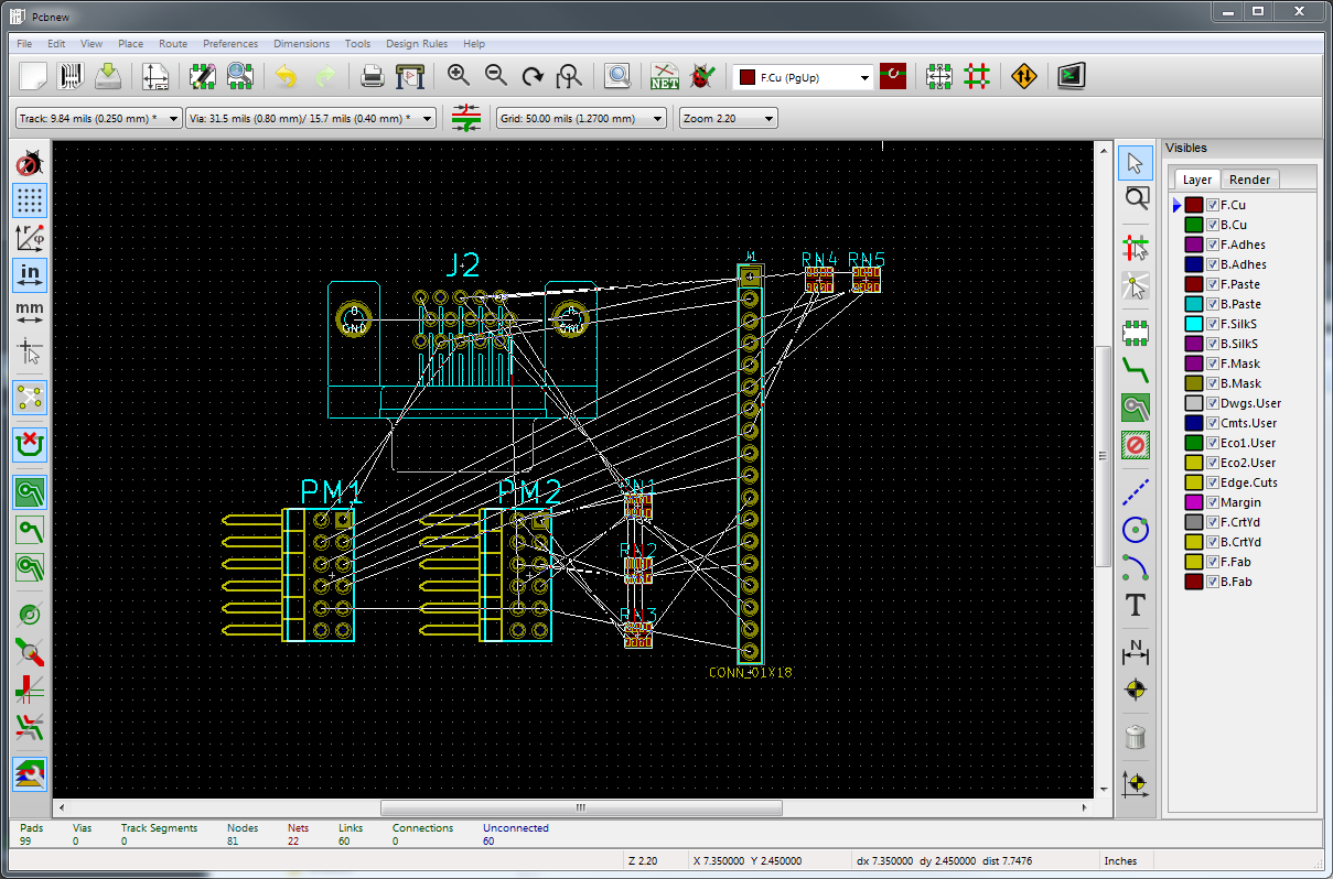 Initial placement of VGA interface components.