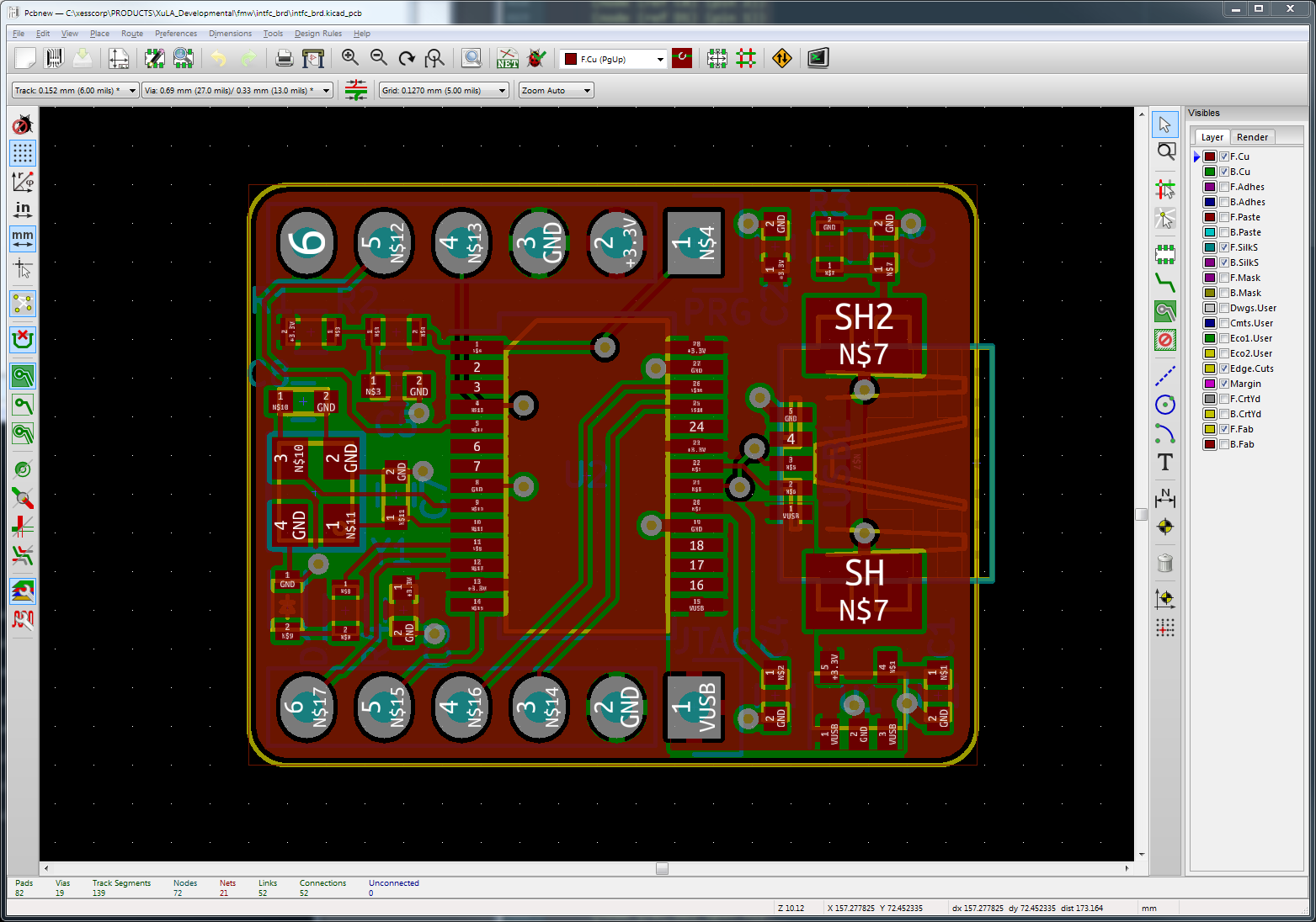 Completed USB-to-JTAG board layout.